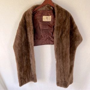 Vintage Faux Fur Stole Paris New York Peleteria brown maroon lining soft shawl